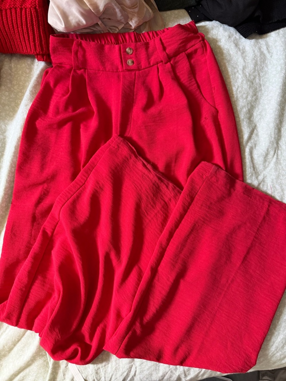 Bright Red Wide-Leg Pants